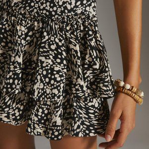 Anthropologie Maeve tiered mini skirt black and off-white motif 4